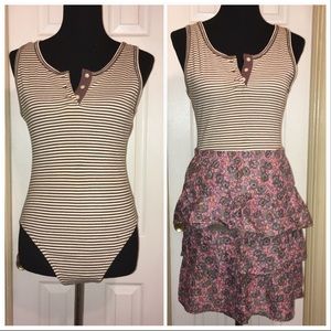 ➕ 🍂🍁 Fall Vintage Banana Republic Stripe Bodysuit Sz L.